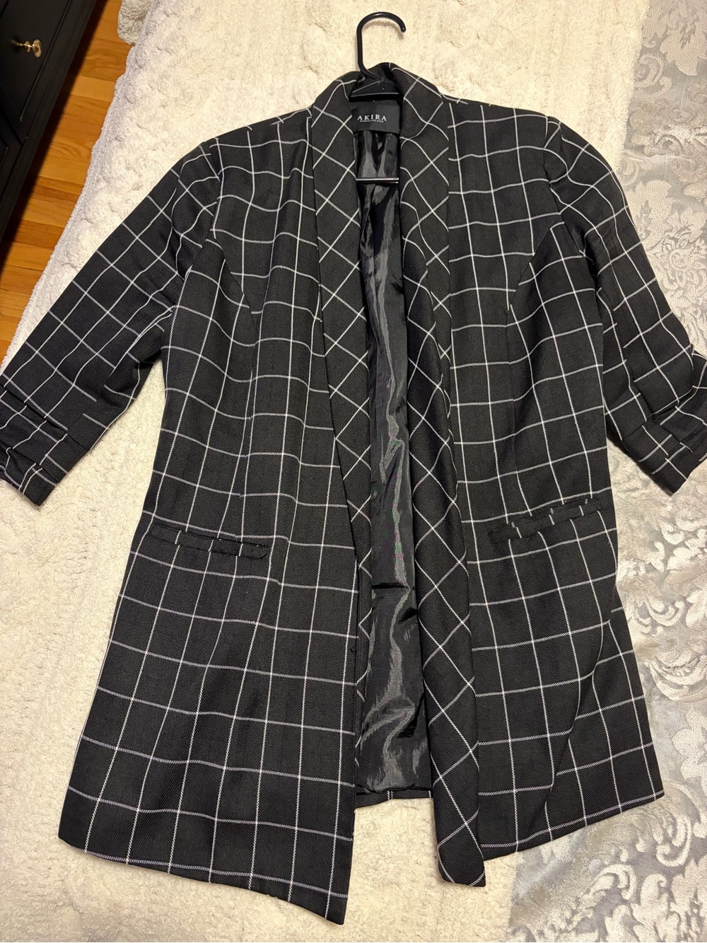 AKIRA Black Blazer with White Windowpane Check
